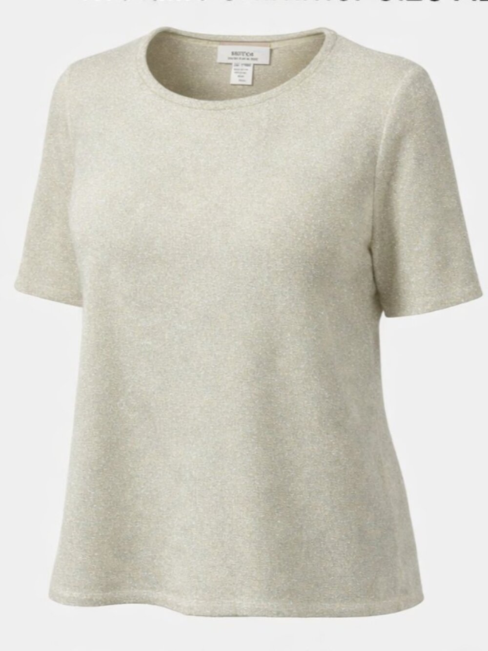 First Issue by Liz Claiborne Cream Short Sleeve Top Metallic Shimmer XL NWT